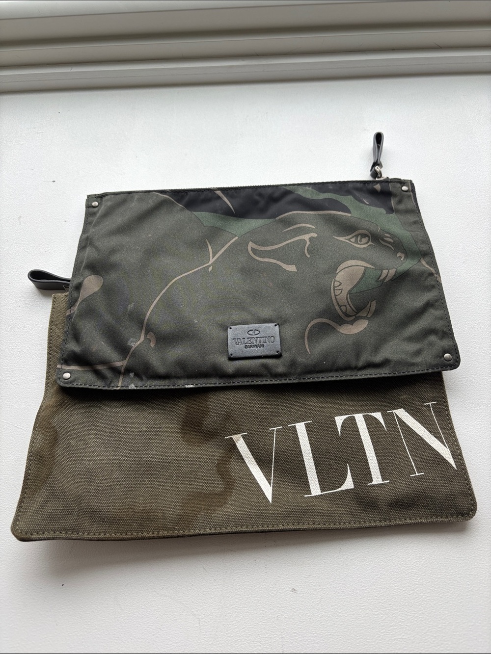 Valentino Garavani Olive and Black Camouflage VLTN Pouch